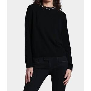 NEW MINNIE ROSE jewel neck crew long sleeves top in black